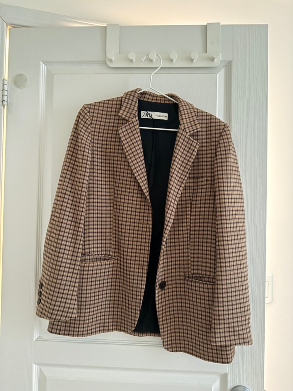 Zara Checked Blazer in Brown, Black and Cream
